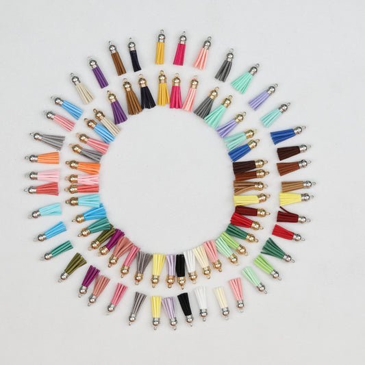 Leather Tassel Charms Small 3.8cm Mixed Colors Silver Cap 100pcs