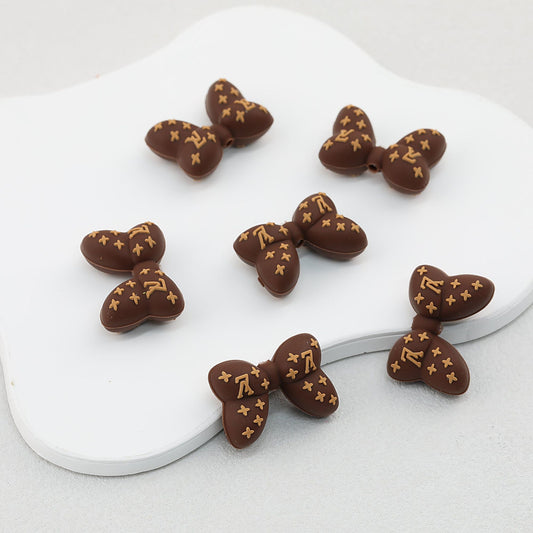 3D Brown Bow Silicone Focal Beads Decorative Pattern 20pcs