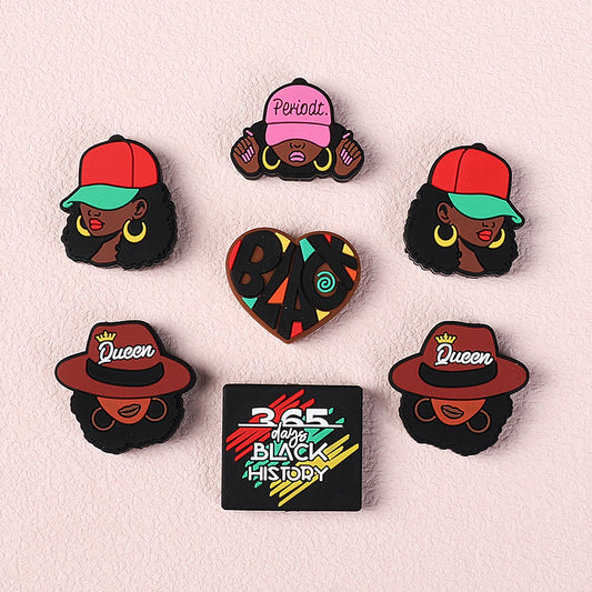 Silicone Focal Beads Black History Queen Wearing Period Hat 20pcs 2