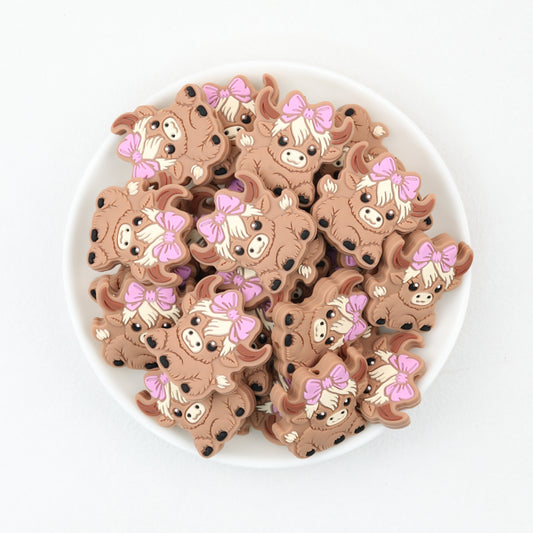 Bow Silicone Focal Beads with Highland Cow Design 20pcs 2