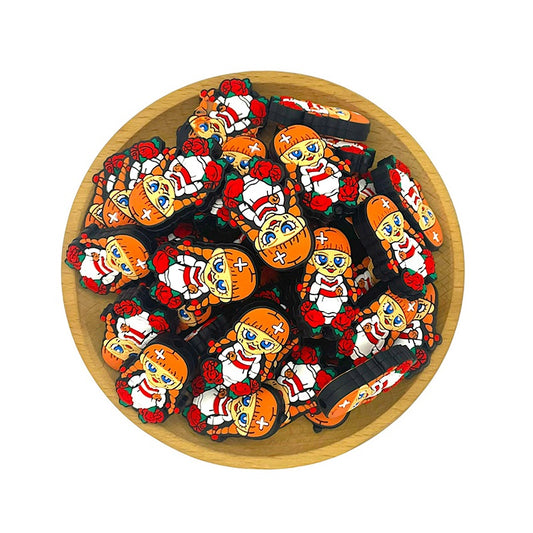 Silicone Focal Beads Halloween Annabelle Fiery Orange Braids Red Roses 20pcs 2