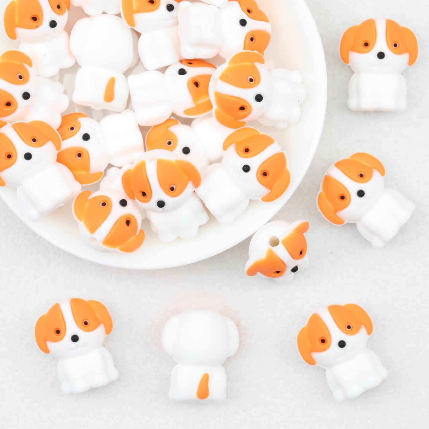 Cute 3D Puppy Silicone Focal Beads White 20pcs