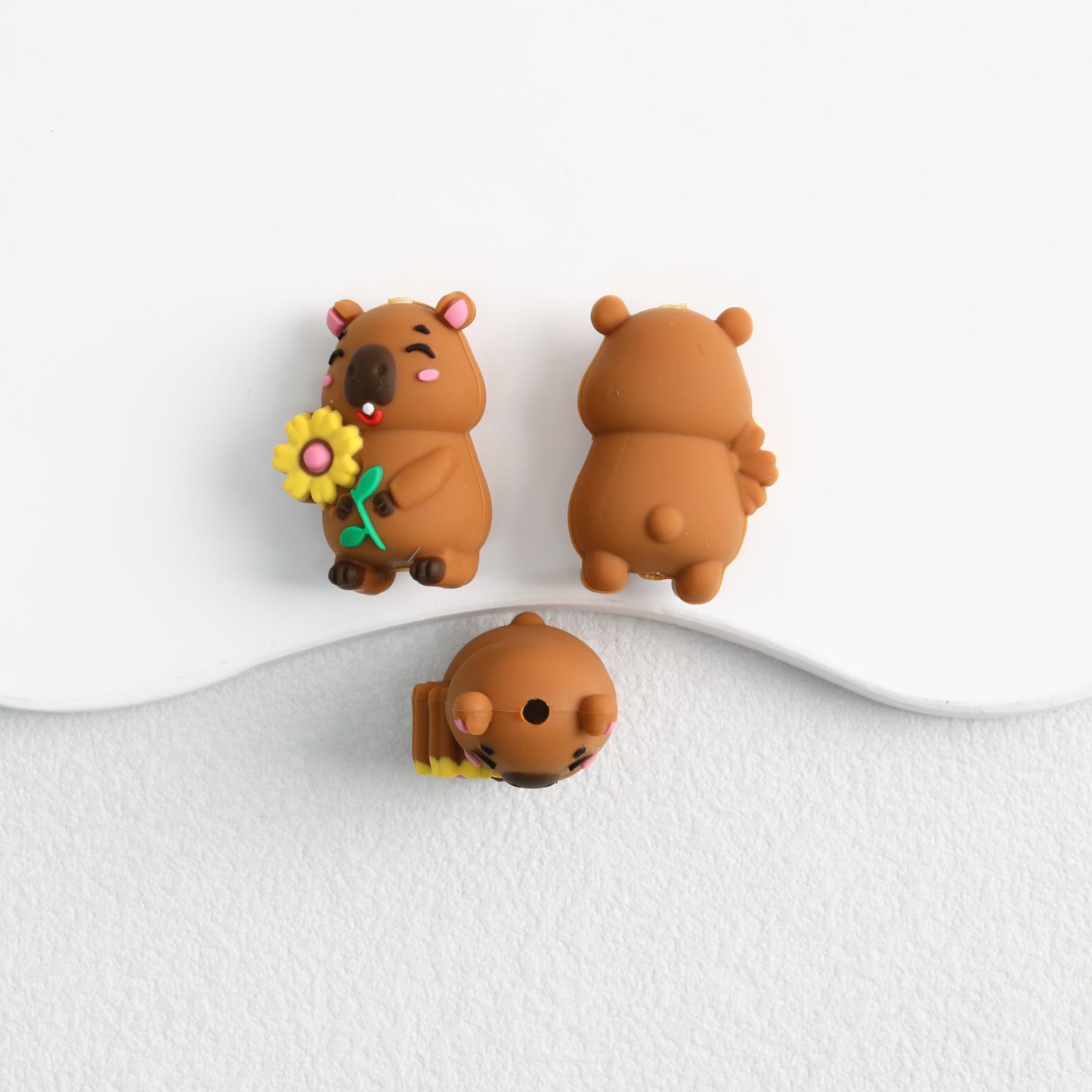 Cute Capybara with Sunflower Silicone Focal Beads 20pcs 2
