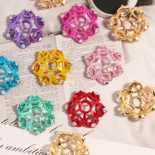 17mm Hollow Snowflake Alloy Rhinestone Spacer Beads 10pcs 2