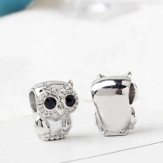 Owl Rhinestone Beads 13mm Clear Crystal Silver Plated Alloy 10pcs 2
