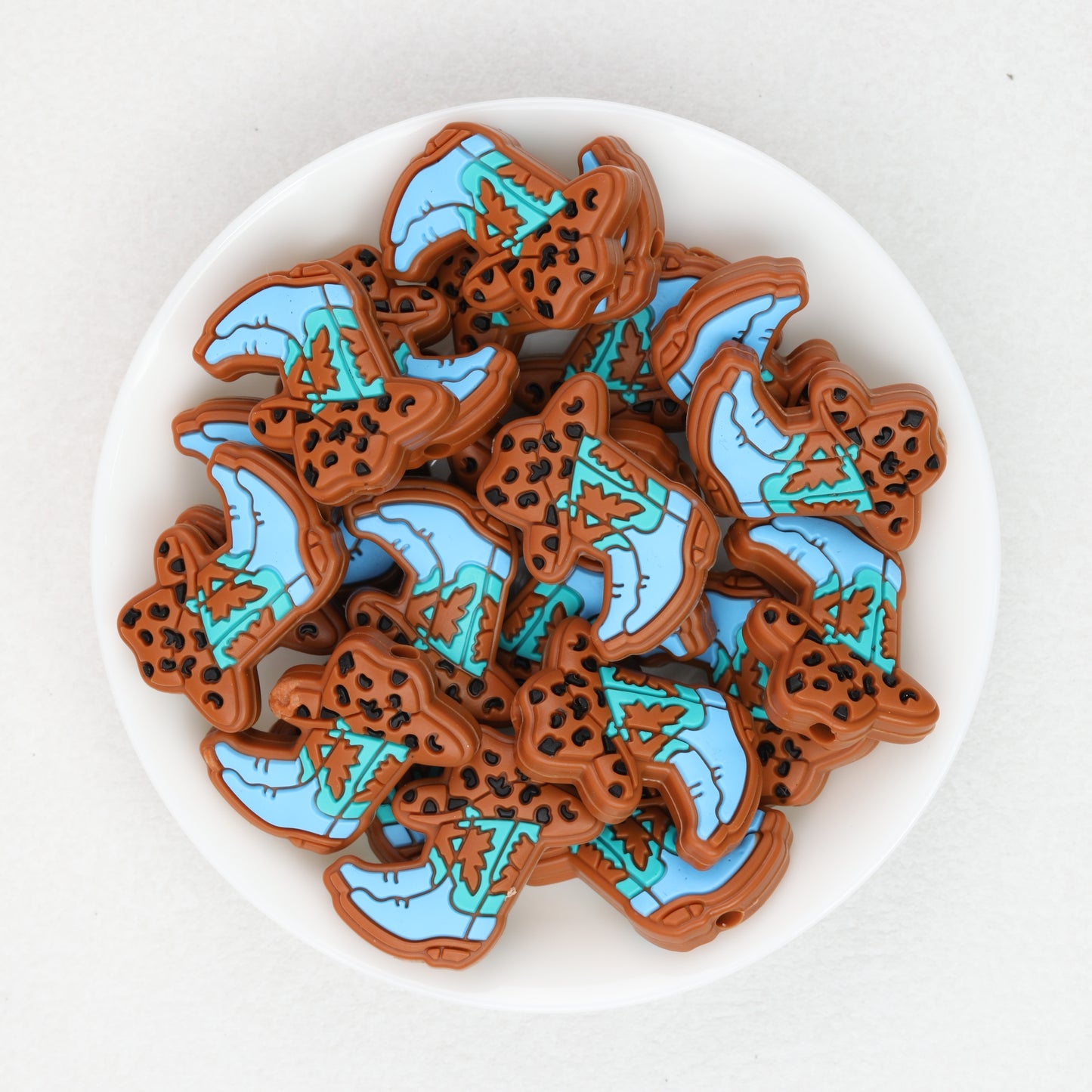 Cowboy Boot Blue Silicone Focal Beads 20pcs