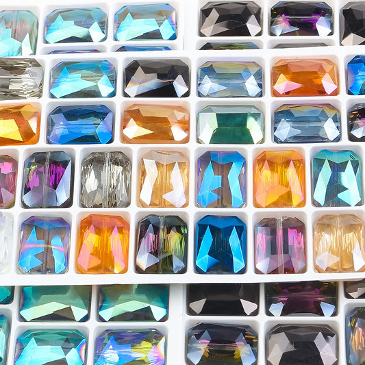 Electroplated Faceted Rectangle Glass Beads 13x18mm Iridescent 10pcs 2