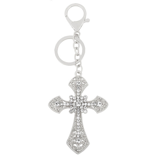 Diamond Cross Keychain Metal Crystal Decorative Golden Silver 2