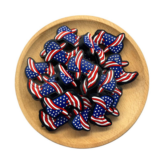 Silicone Focal Beads Independent Day US Boots Stars and Stripes 20pcs 2