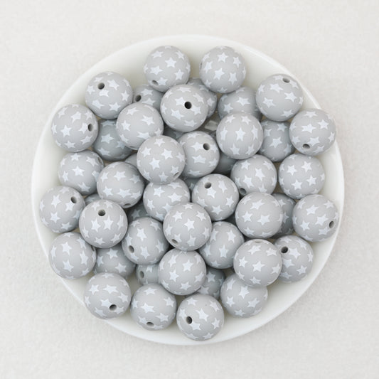 Star Pattern 15mm Printed Silicone Beads 50pcs 2