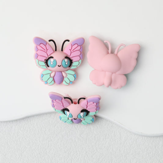 3D Big Eye Colorful Butterfly Silicone Focal Beads 20pcs