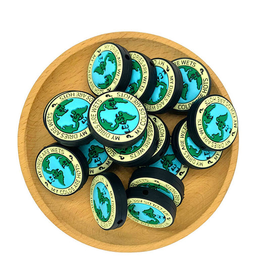 Silicone Focal Beads Earth Theme Circular Text Design 2