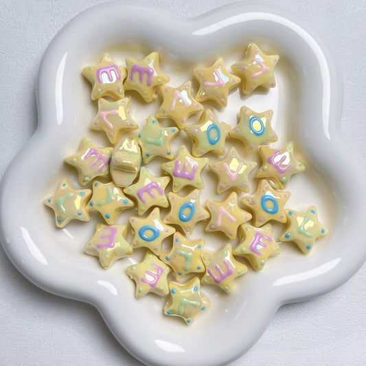 Hand-Painted Star Acrylic Beads 22mm Glossy Pastel 5pcs 2