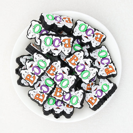 Halloween Boo Ghost Silicone Focal Beads 20pcs - boo