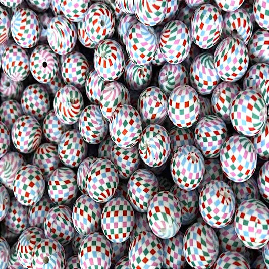 15mm Silicone Beads Color Grid Printed Glossy Finish 50pcs 2