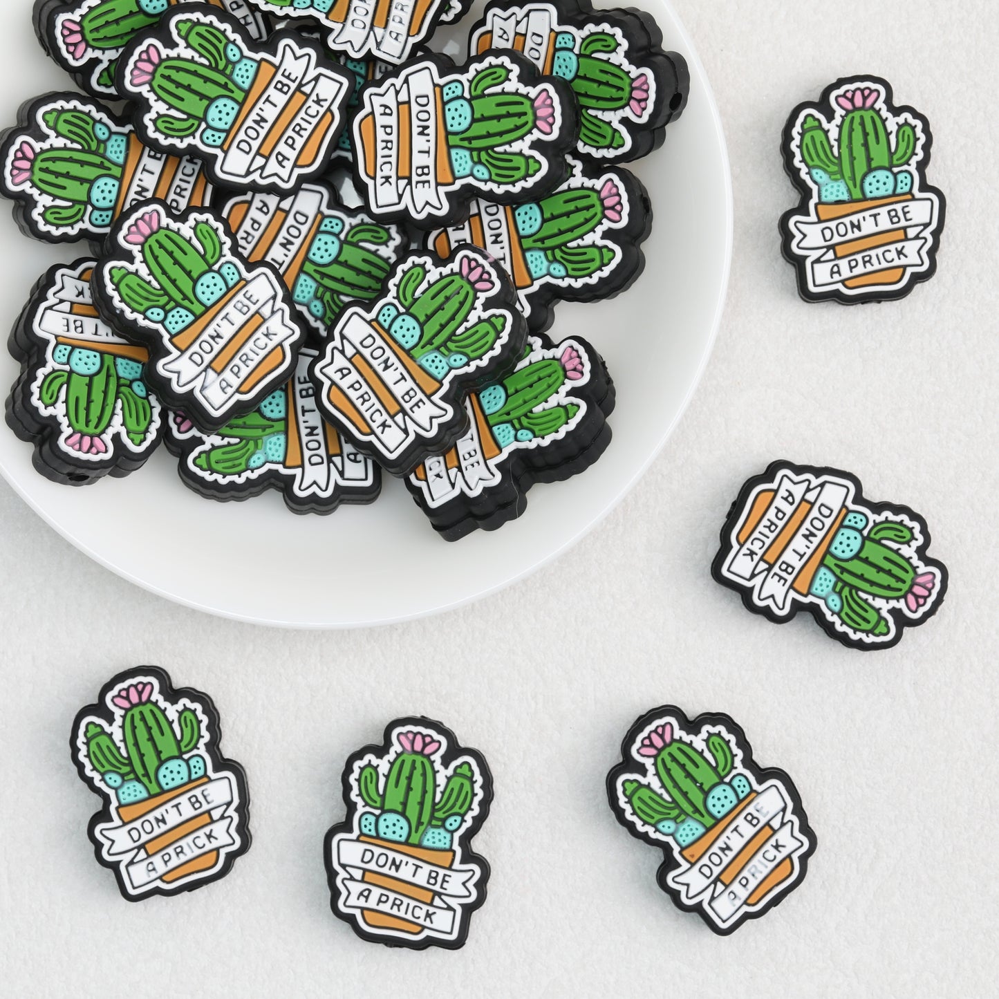 Cactus Silicone Focal Beads with Text Design 20pcs