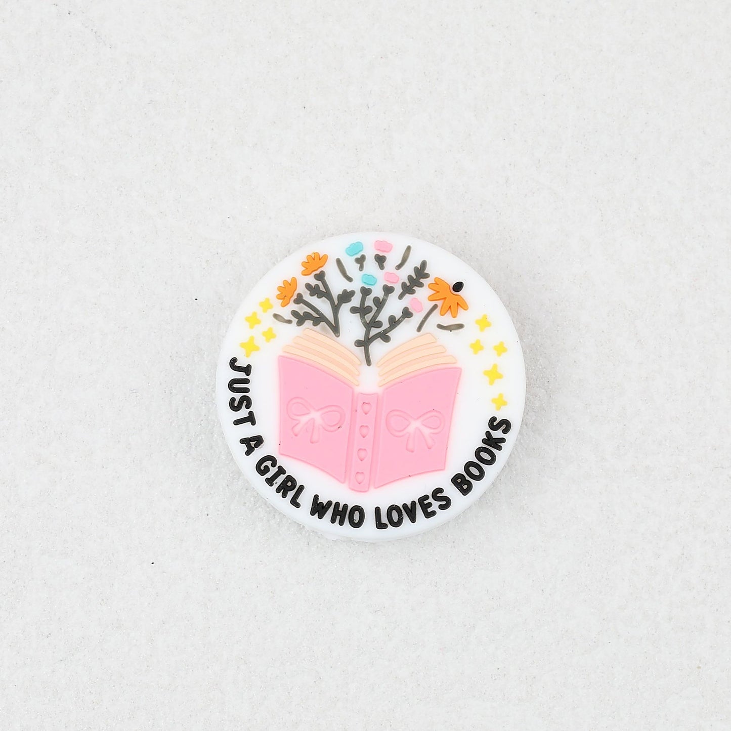 Silicone Focal Beads Just A Girl Who Loves Reading Pink Book Floral Text 20pcs