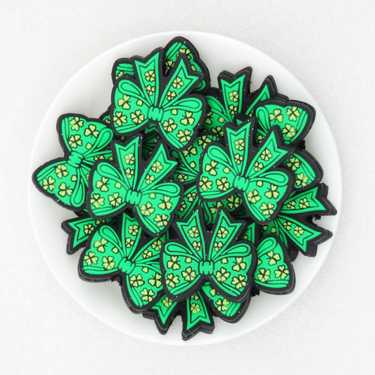 Green Clover Bow Silicone Focal Beads 20 pcs 2