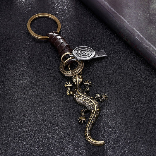 Alloy Gecko Lizard Keychain Antique Silver Vintage Style 2