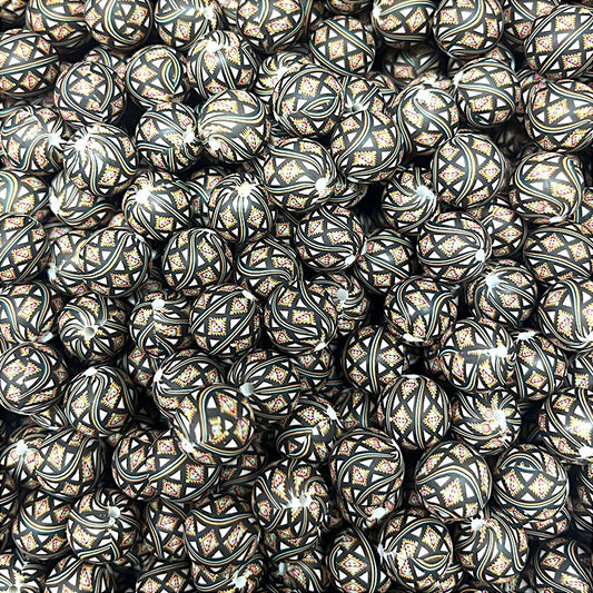 15mm Silicone Beads Printed Grids Design 50pcs 2