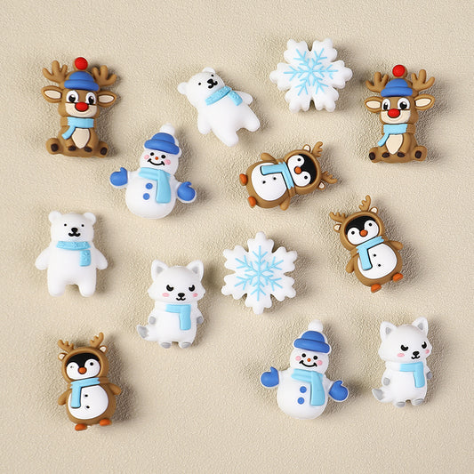 3D Winter Animal Silicone Focal Beads 20 Pcs with Reindeer Snowman Penguin 2
