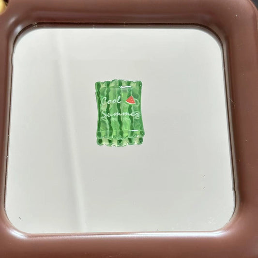 Square Acrylic Beads 25mm Watermelon Printed Snack Bag Style 10pcs 2