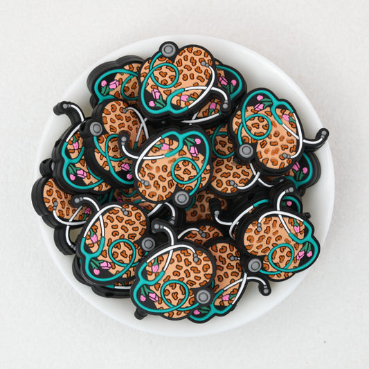 Leopard Print Stethoscope Silicone Focal Beads 20pcs 2