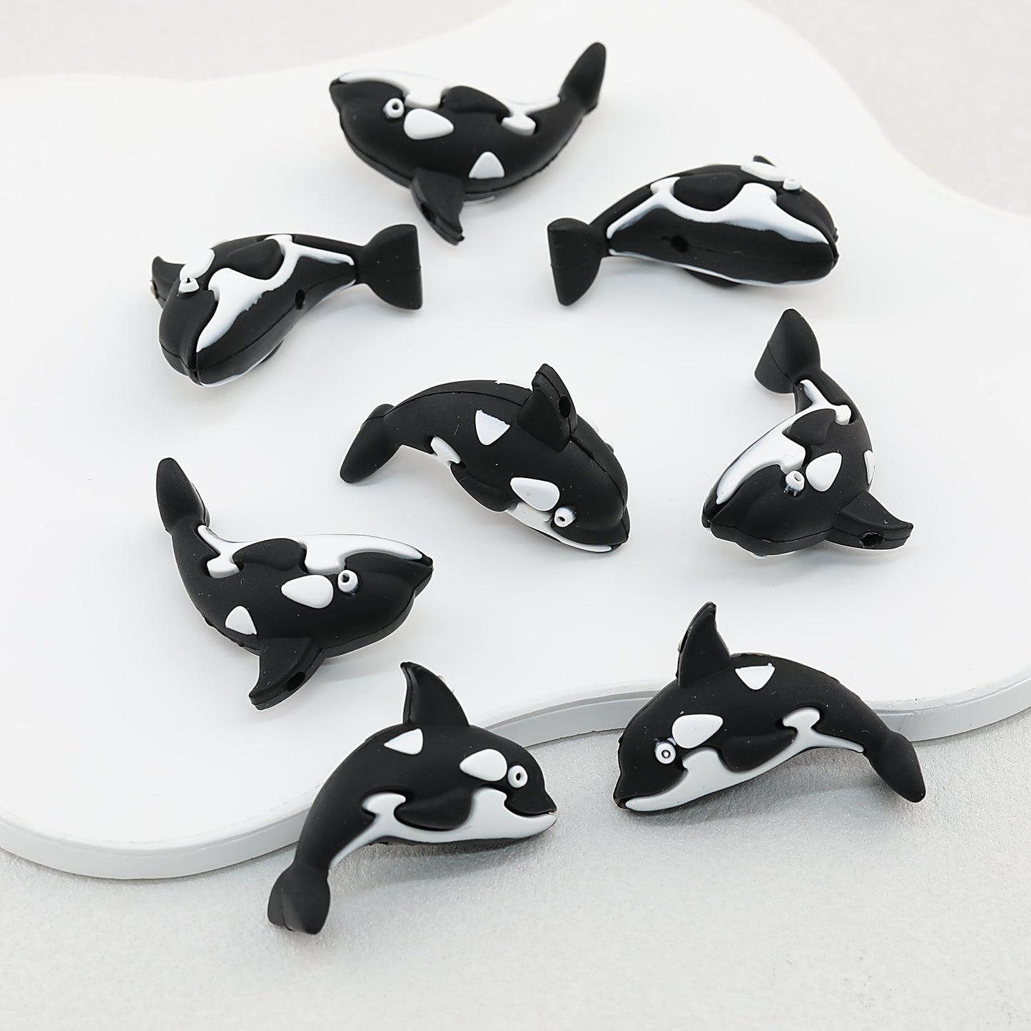 3D Black Whale Silicone Focal Beads 20pcs