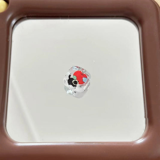 Transparent Square Acrylic Beads 16mm Apple and Kitten Printed 10pcs 2