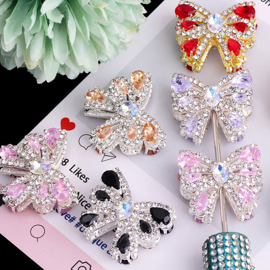 26mm Alloy Full Rhinestone Colorful Bow Ribbon Beads 2pcs 2