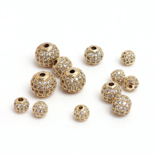 Fancy Zirconia Paved Round Brass Beads 14mm 5pcs 2