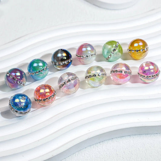 Luminous Rhinestone Chain Enlaced Resin Beads 16mm Round 10pcs 2