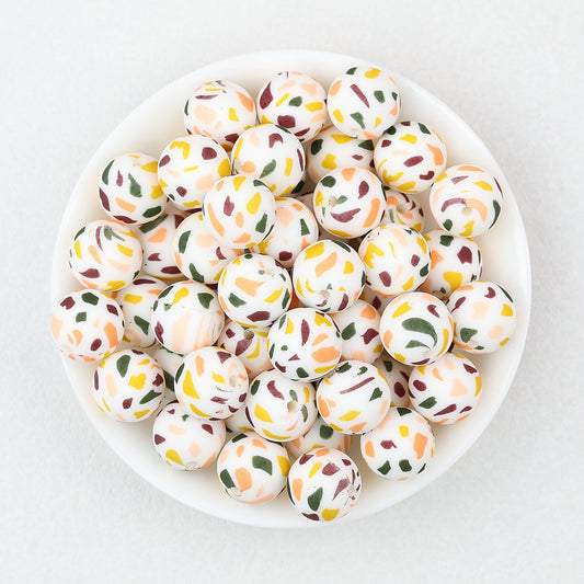 Colorful Pattern 15mm Silicone Round Beads 50pcs - Candy Confetti