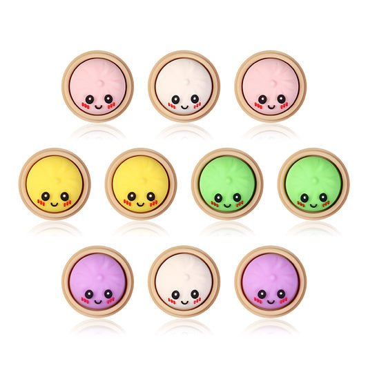 Smiling 3D Dumplings Silicone Focal Beads with Steamer 20pcs 2