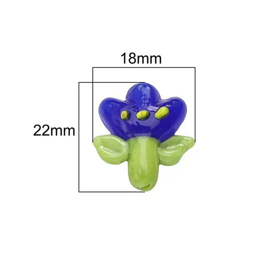 Lampwork Glass Beads 3D Tulip 22mm Handmade Assorted Colors 10pcs 2