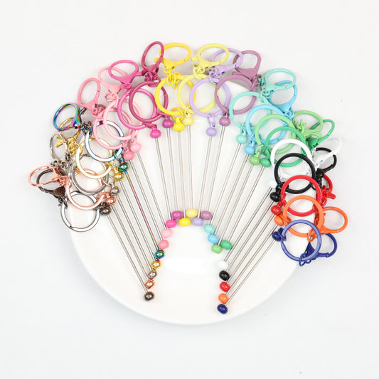 Beadable Keychain Bar Metal Slender Shaft Polished Ball Lobster Clasp