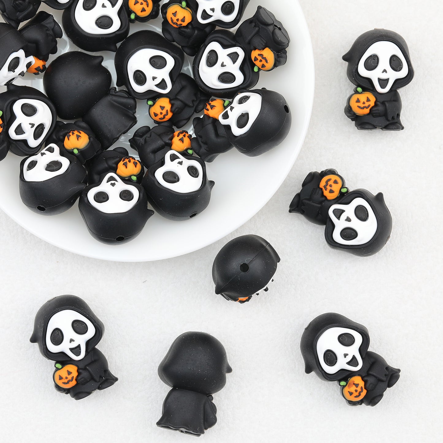 Halloween Black Skull Pumpkin 3D Silicone Focal Beads 20pcs