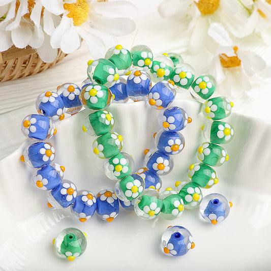 Dopamine-Themed Flower Glass Beads 14mm 10pcs 2