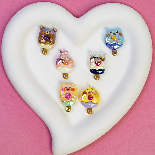 Adorable Animal Ice Cream Resin Beads Glossy Pastel Colors 10pcs 2