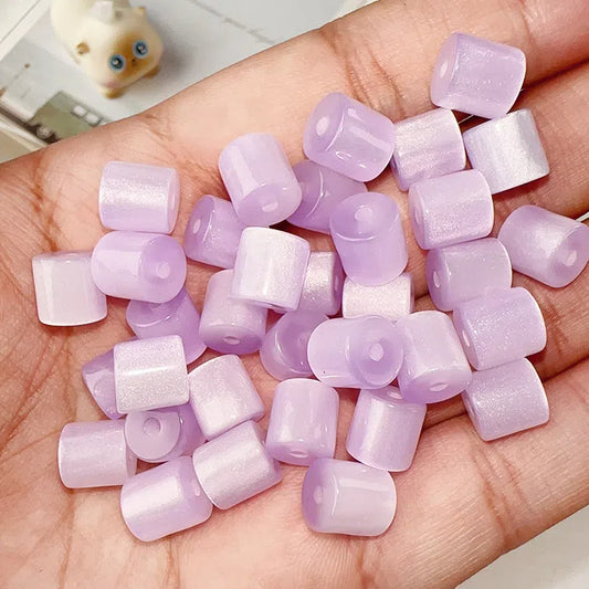 Gradient Color Cylindrical Resin Beads 8mm Glitter Effect 10pcs 2