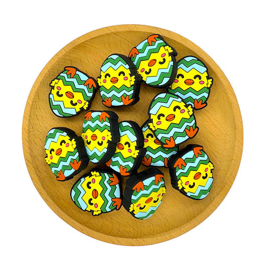 Silicone Focal Beads Easter Teal Eggshell Chick Front View Smiling Face 2