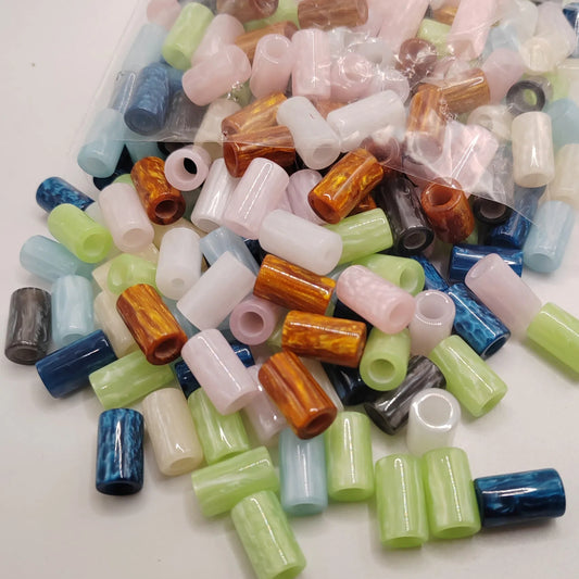 Vintage Ink Color Resin Tube Beads 9x15mm Pearlescent Soft Shades 100pcs 2