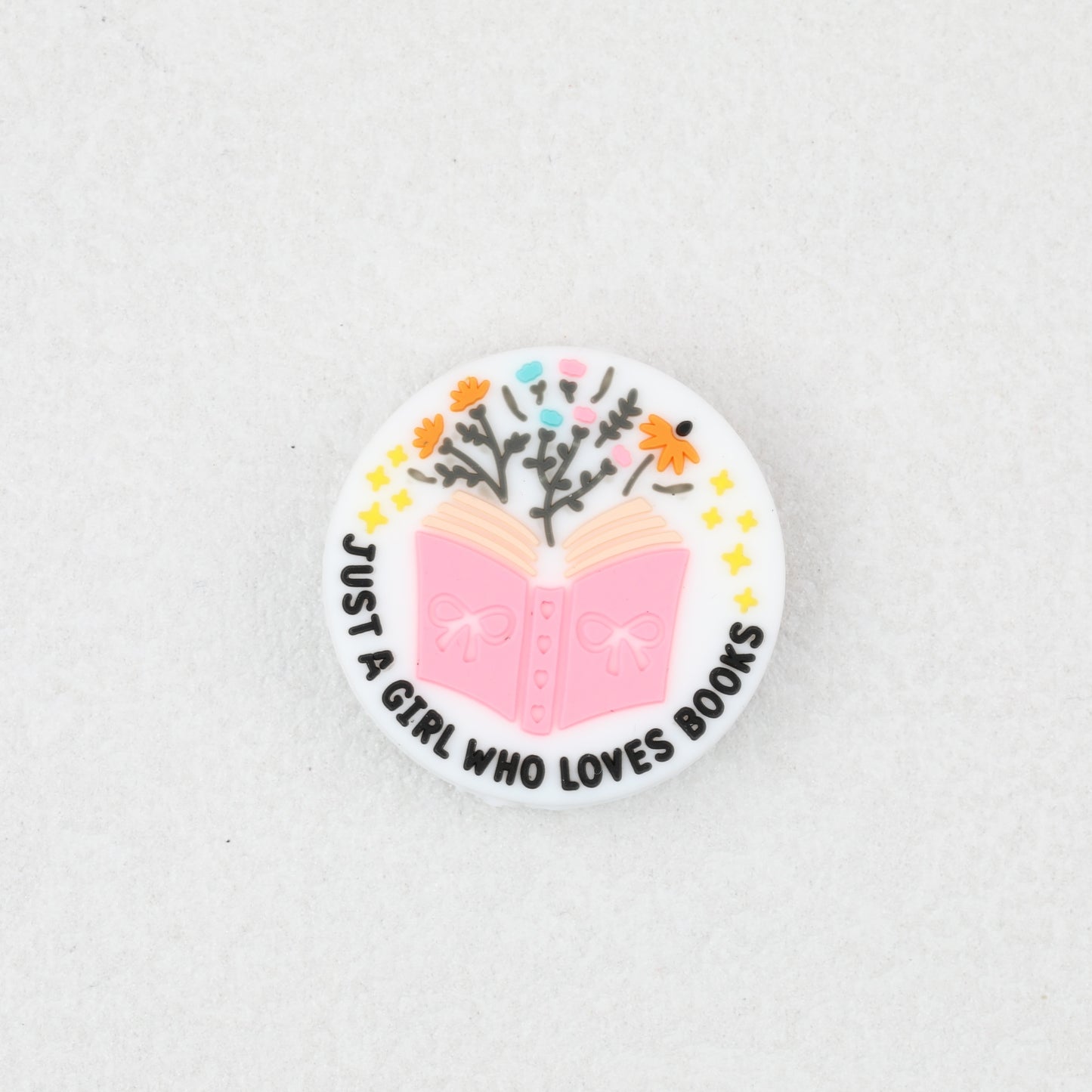 Silicone Focal Beads Just A Girl Who Loves Reading Pink Book Floral Text 20pcs