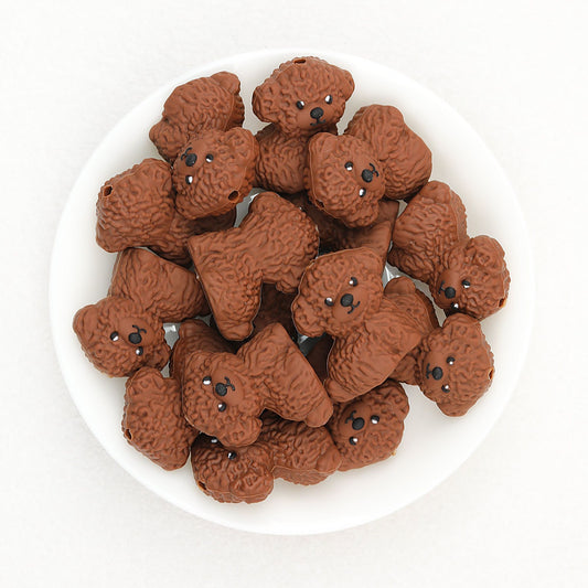 Brown Dog Silicone Focal Beads 3D Cute Puppy Design 20pcs - Brown