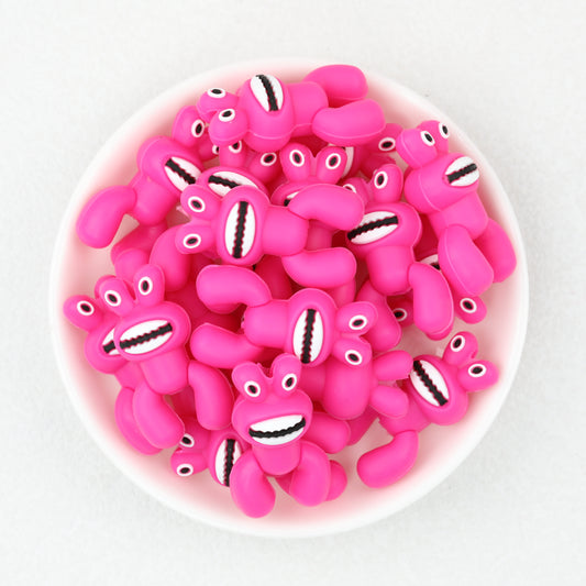 Bright Pink 3D Monster Silicone Focal Beads 20 pcs 2