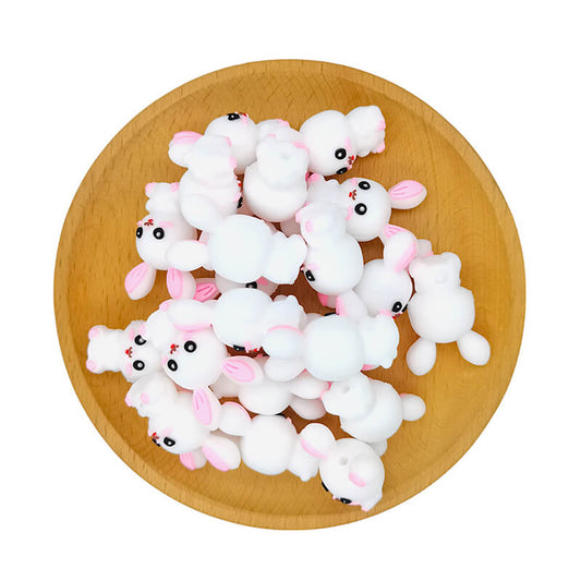 Silicone 3D Focal Beads Rabbit Pink Ears Front Facing 2