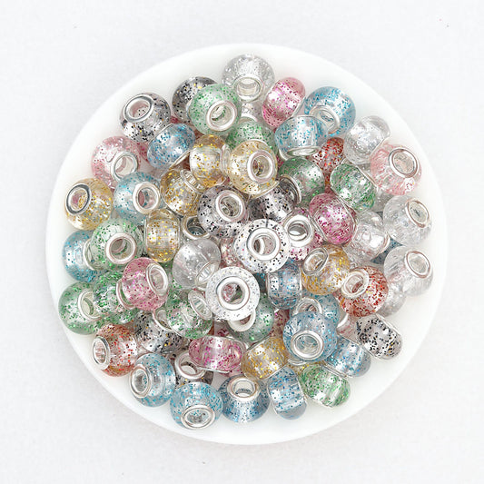 Transparent Glitter Acrylic Spacer Beads 14mm 50pcs - Random Color