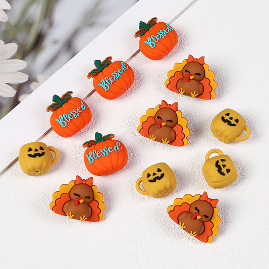 3D Thanksgiving Silicone Focal Beads Turkey Pumpkin Cup Design 20pcs 2