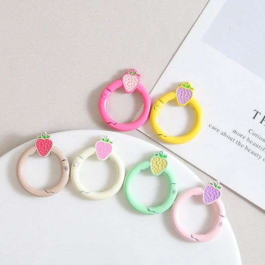 Strawberry Painted Circle Zinc Alloy Trigger Spring Keyrings 6pcs 32mm 2