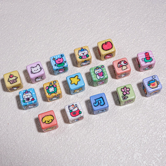 Tiny Cartoon Pattern Printed Acrylic Square Beads 10mm Glossy 30pcs 2